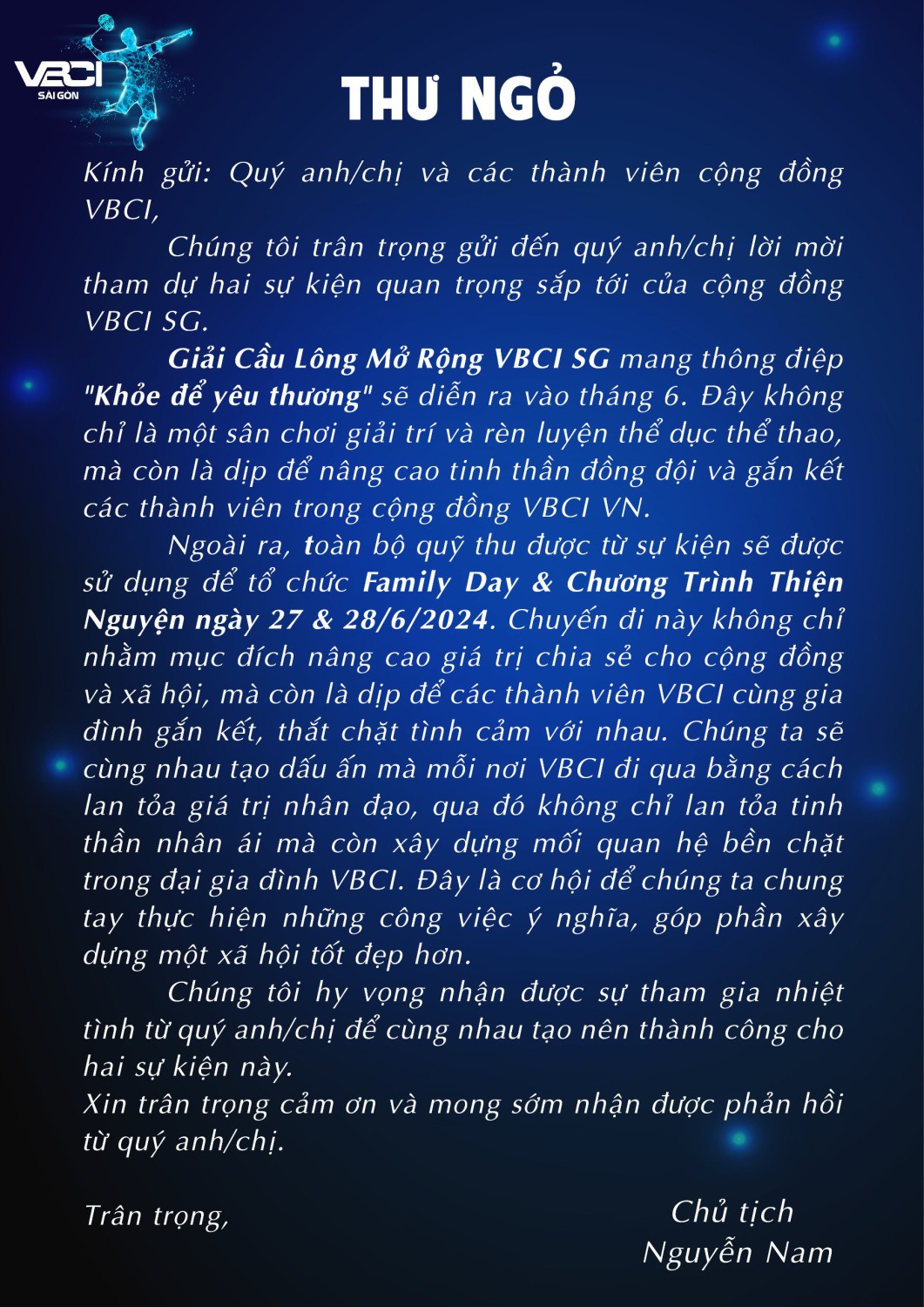 Thông báo Thành Viên VBCI Sài Gòn về Sự kiện tháng 6